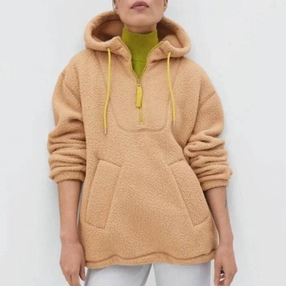 Everlane Teddy Fleece Cozy Tan Sherpa Pullover Hoodie